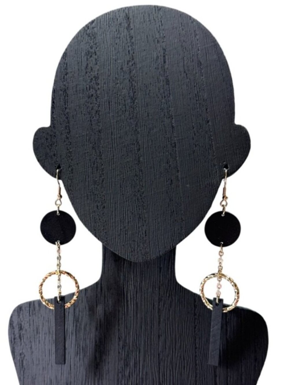 Black Gold Geometric Dangle Earrings With Circles Bar Design For Women
